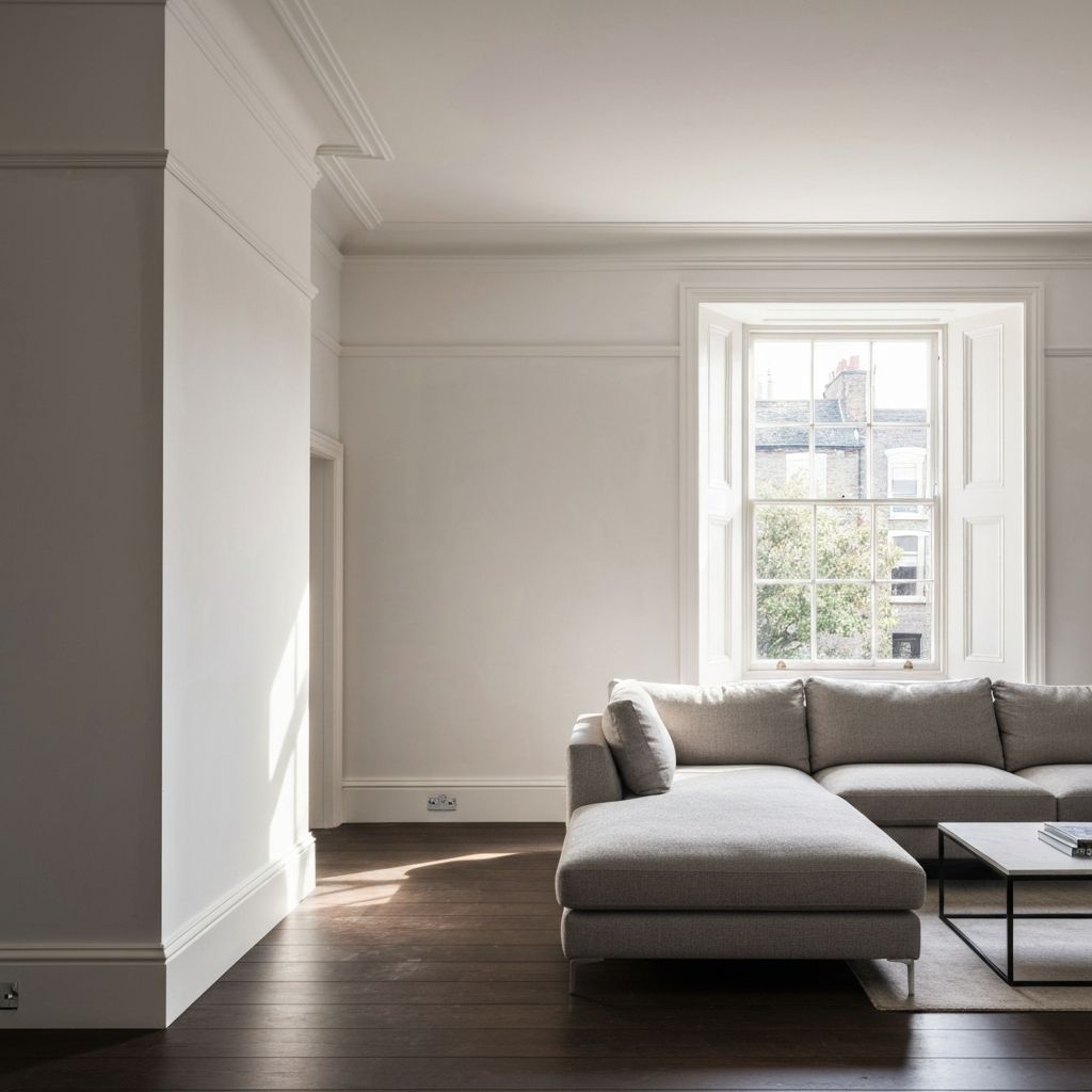 Freshly plastered living room wall showing smooth professional finish