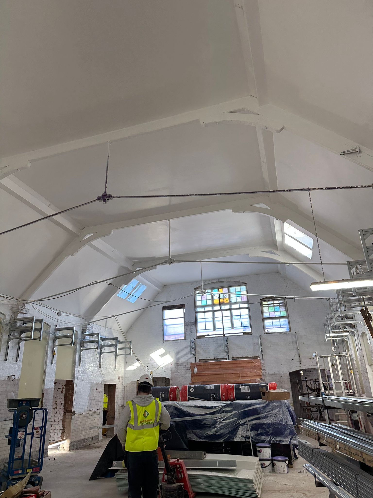 High ceiling plastering and skimming work in Birmingham renovation project